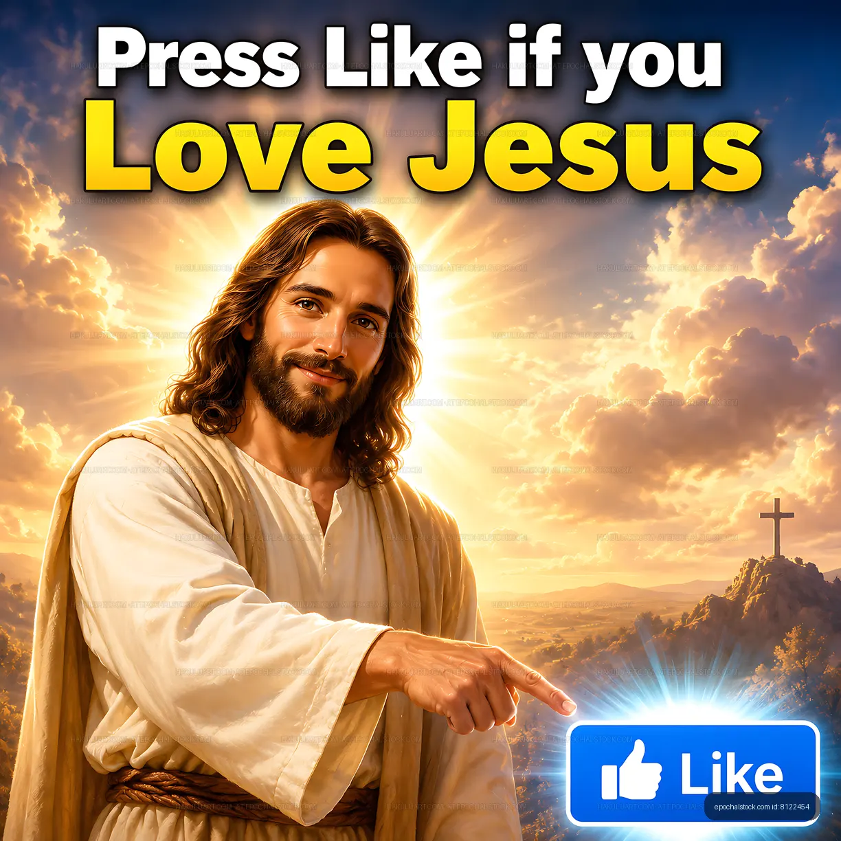 Press like if you love Jesus with bright background