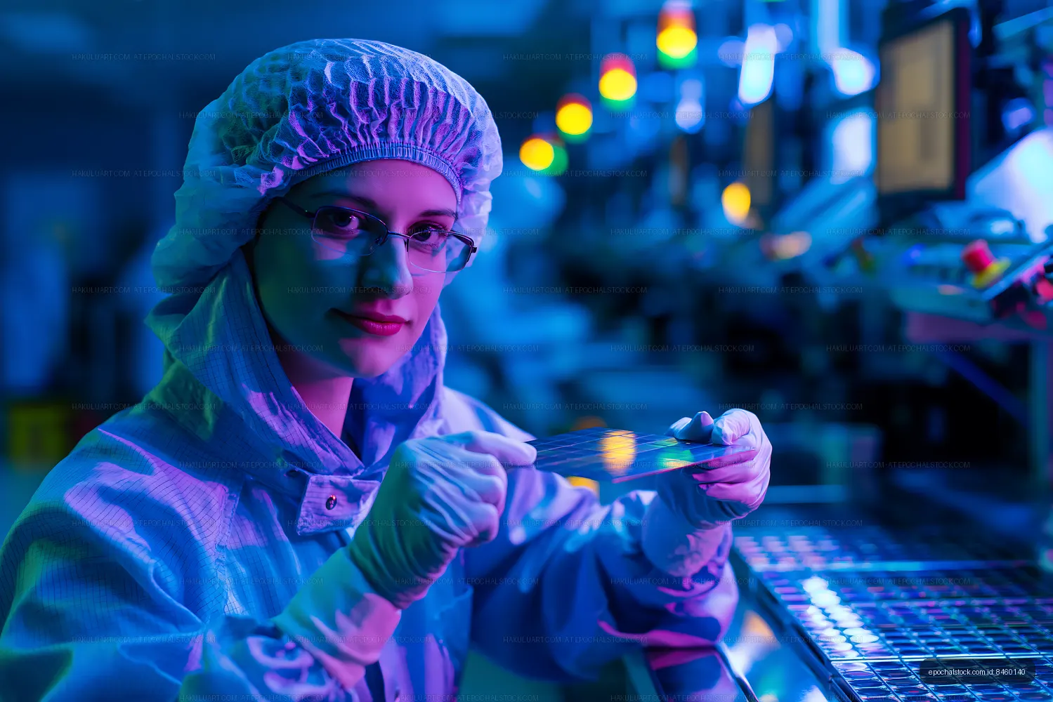 Female technician working in a laboratory with a microscope