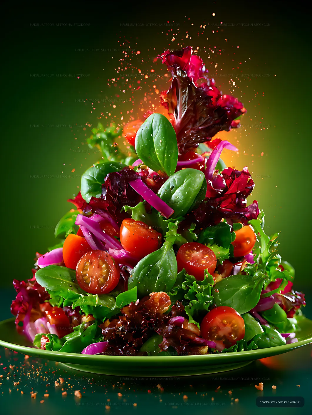Colorful salad with fresh vegetables and spices on display