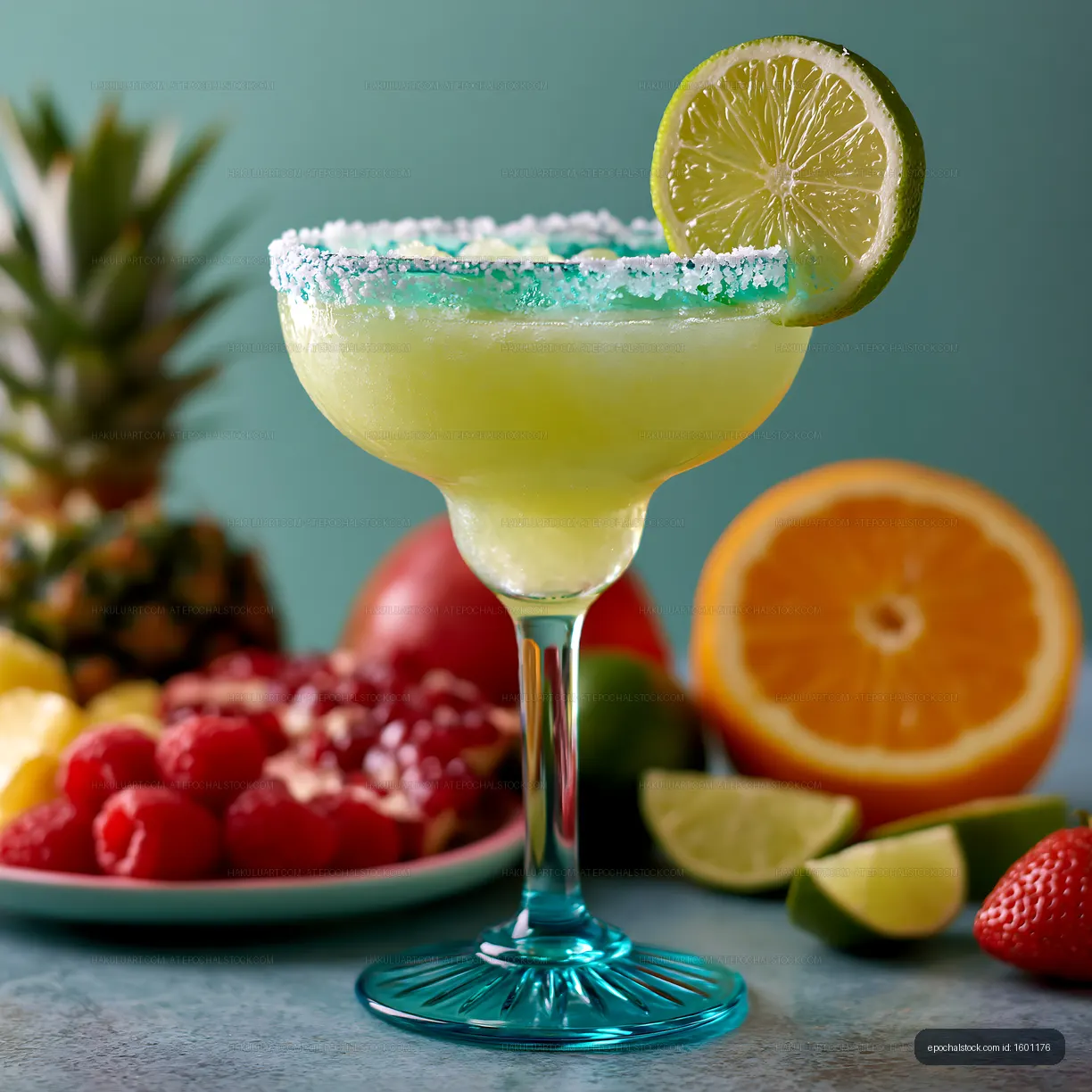 Colorful margarita with fruit on the table