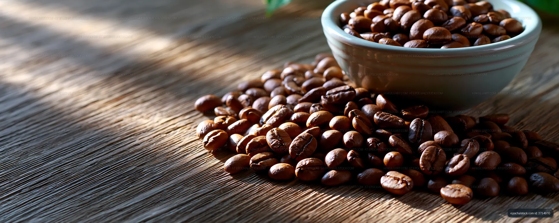 Coffee Beans and Bowl on Rustic Wooden Surface