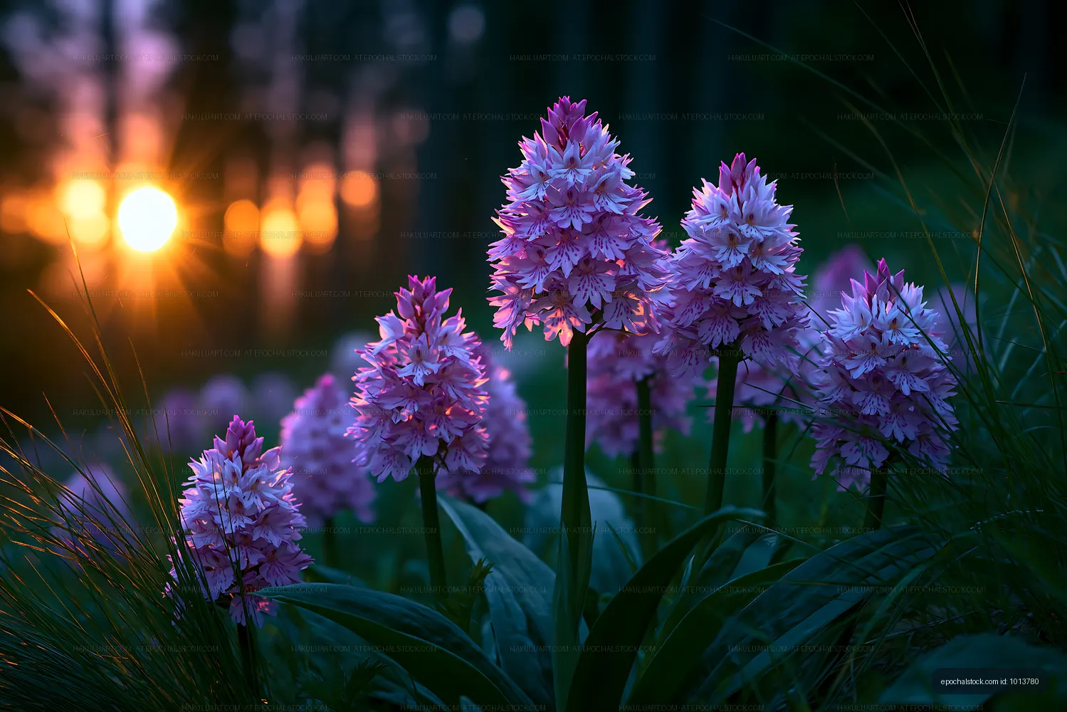 Lavender flower clusters at sunset