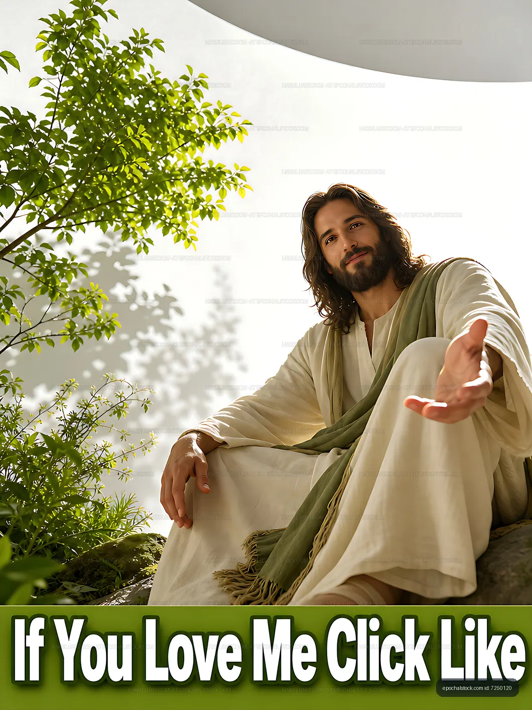 Religious figure inviting engagement with open gesture