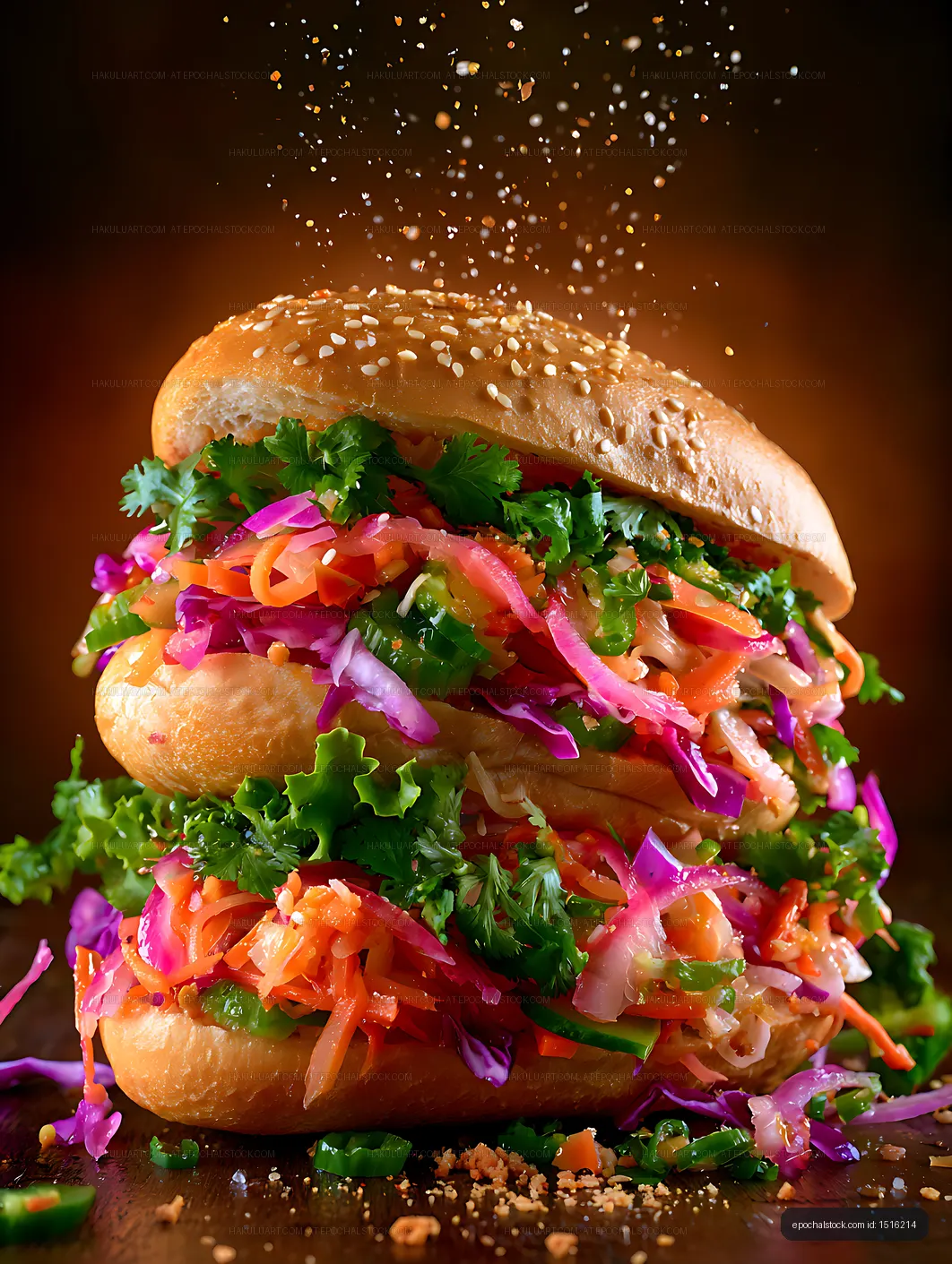 Vibrant sesame sandwich with colorful vegetable filling