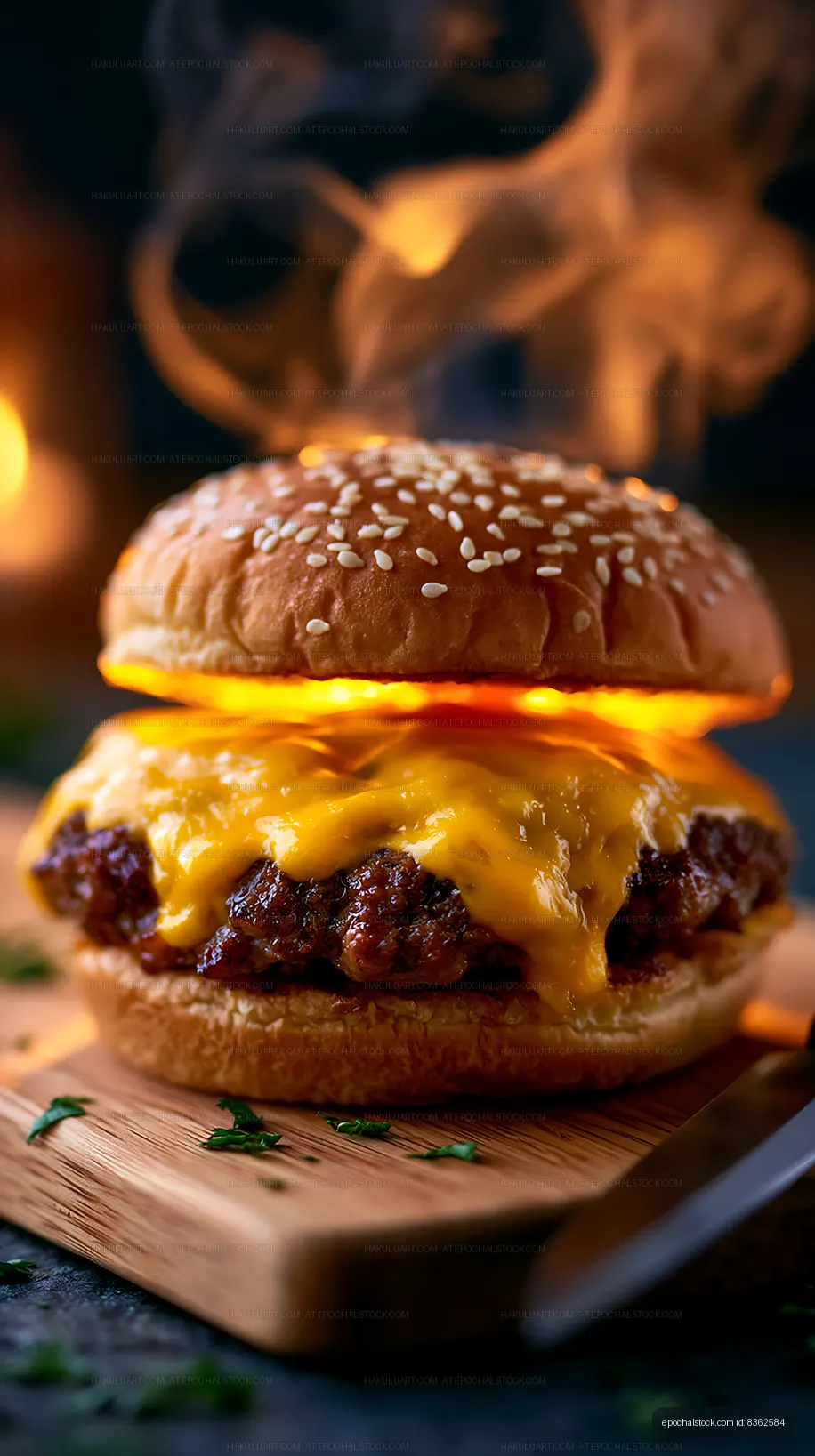 Melted cheese cheeseburger with sesame bun