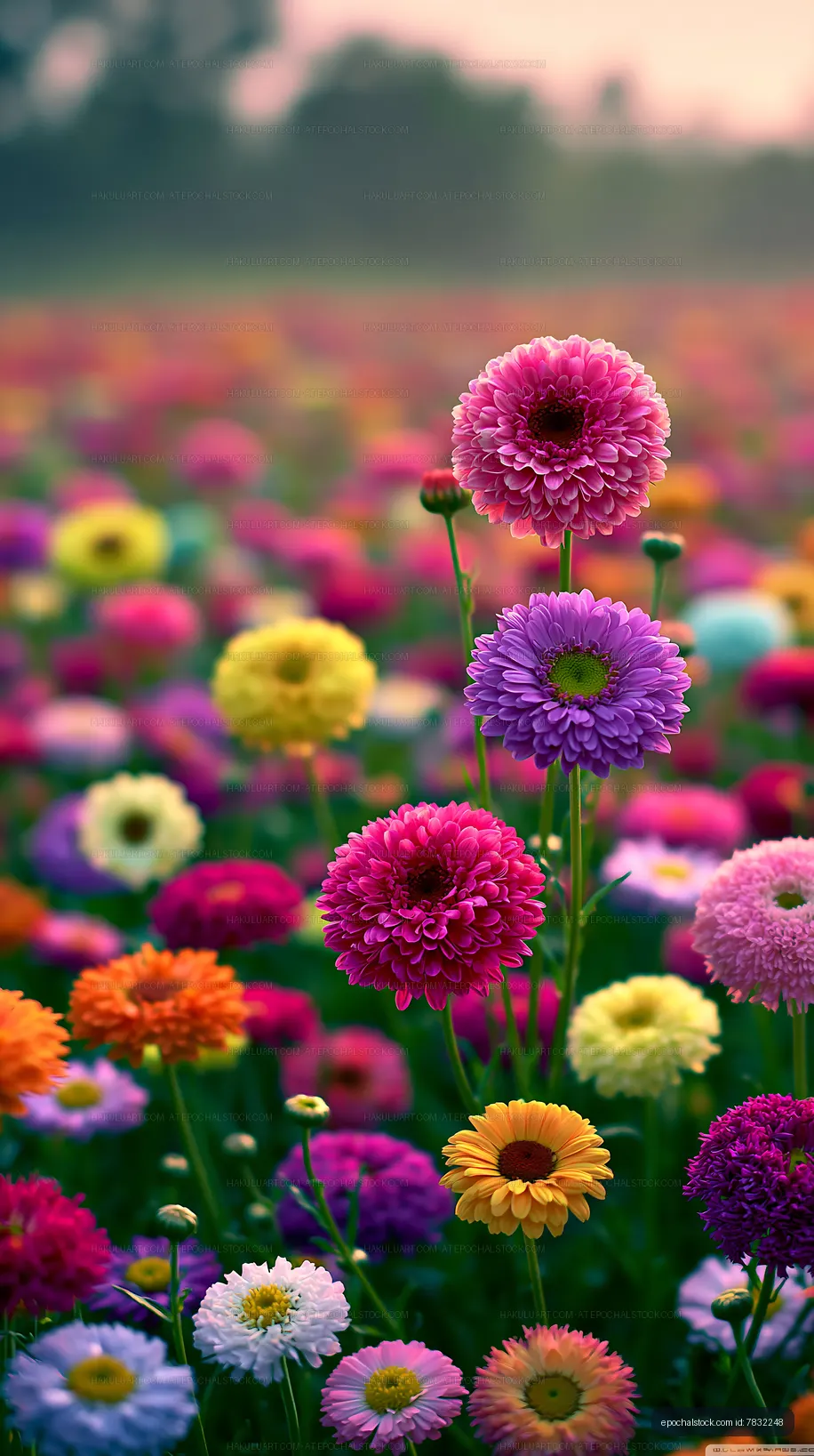 Colorful flower field with various blooms in spring