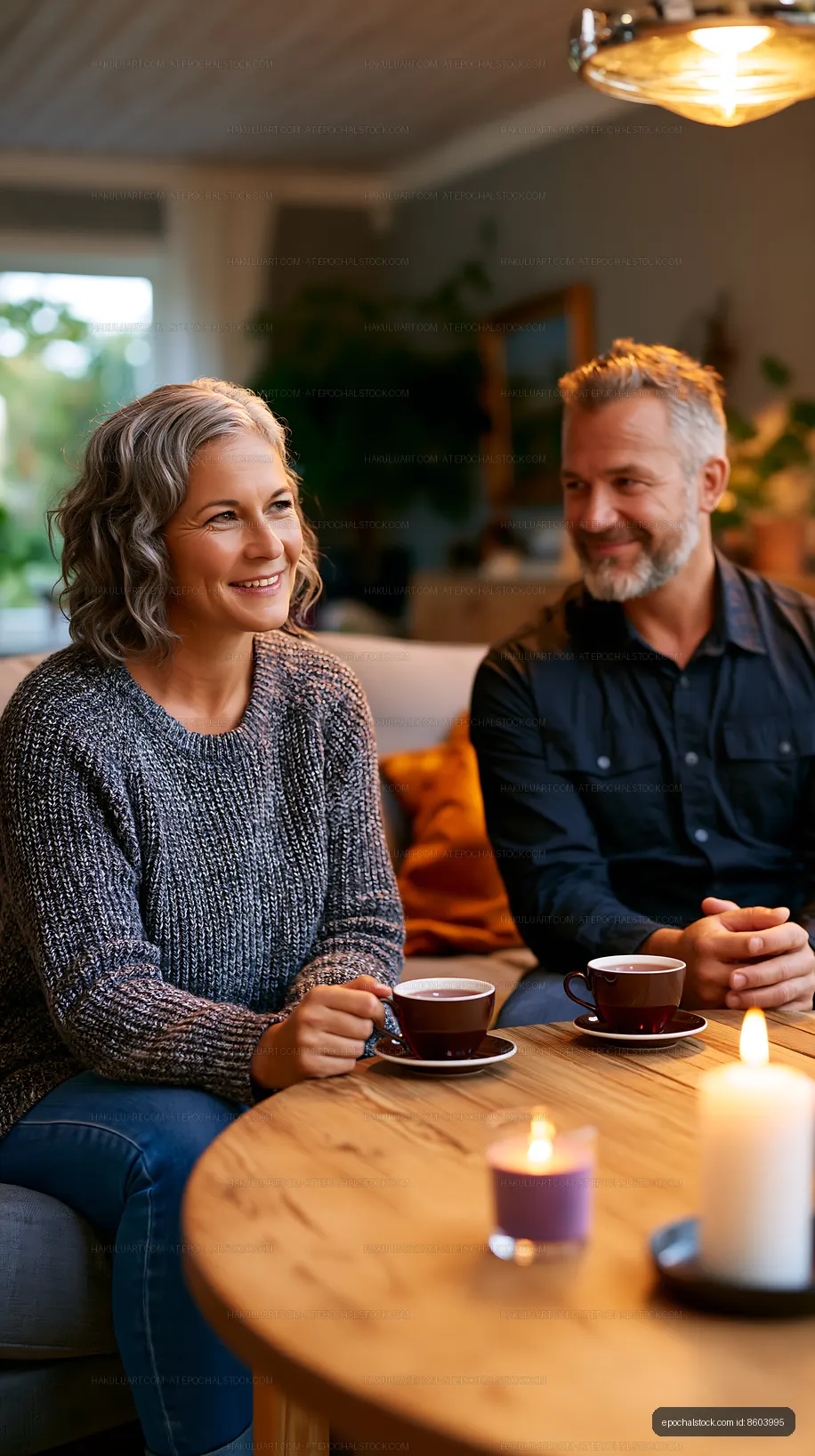Two adults enjoying a warm coffee moment at home