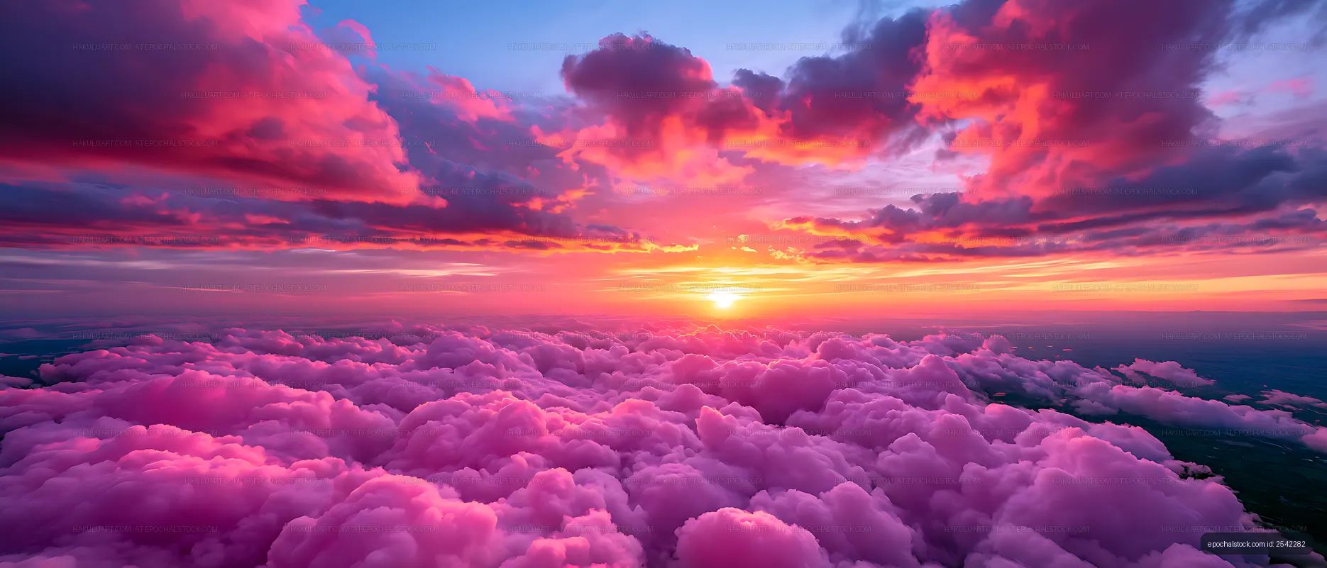 Dramatic pink and purple clouds at sunset
