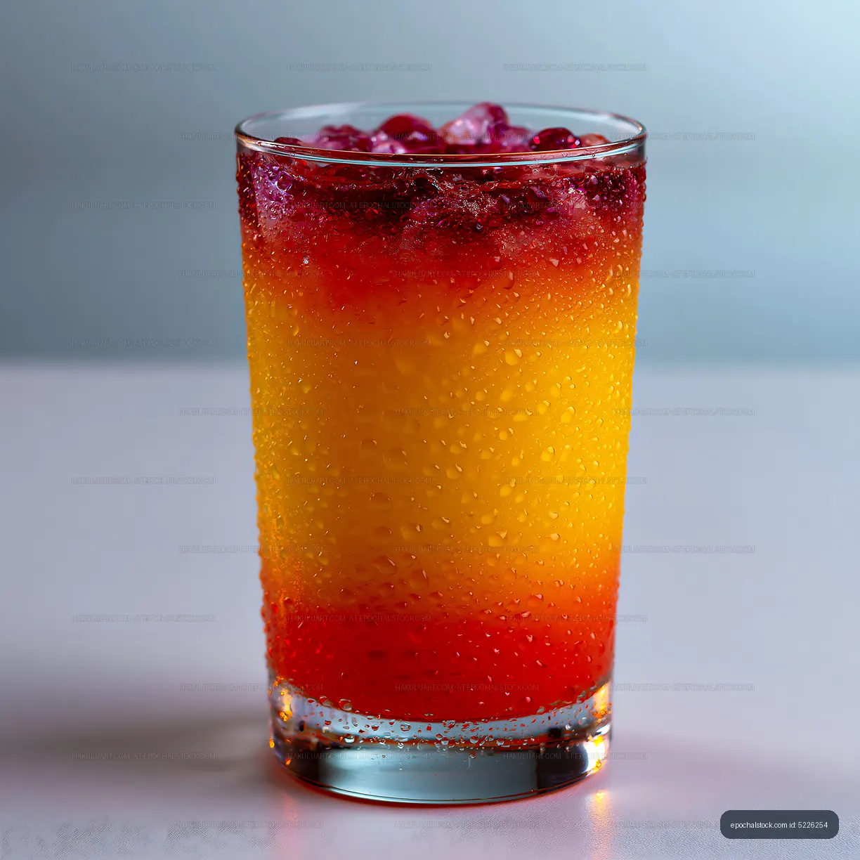 Vibrant red and orange layered drink in glass