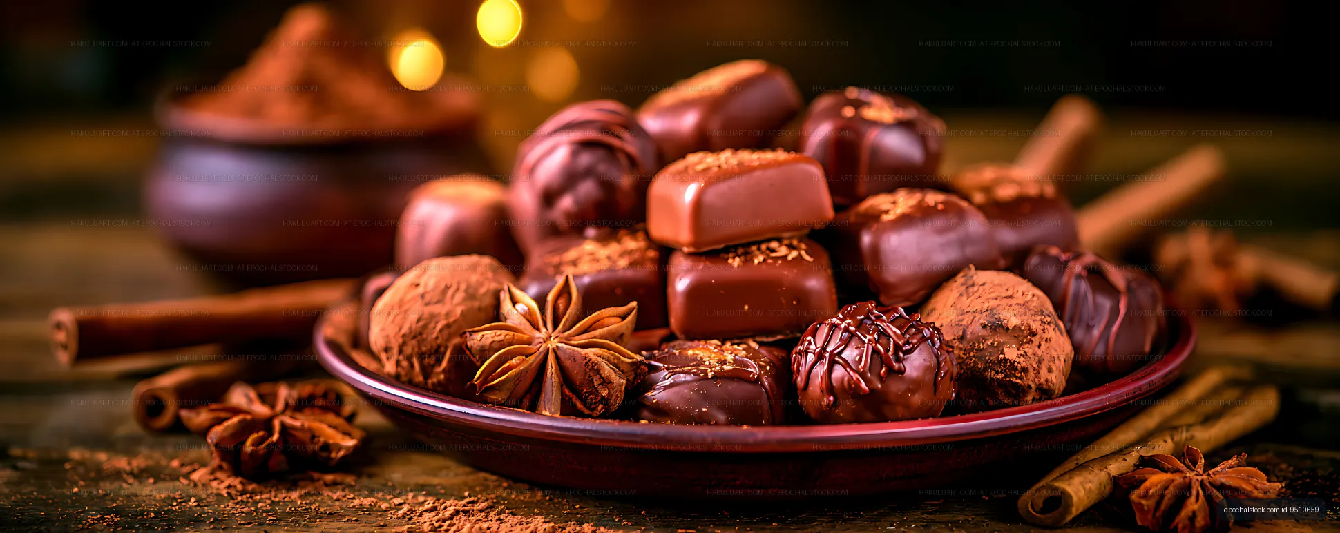 Luxury assortment of chocolate truffles and spices