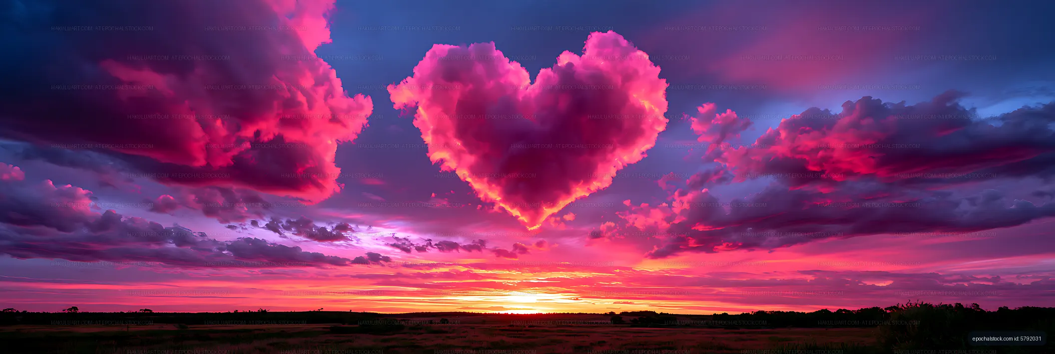 Surreal pink heart cloud in a colorful sunset sky