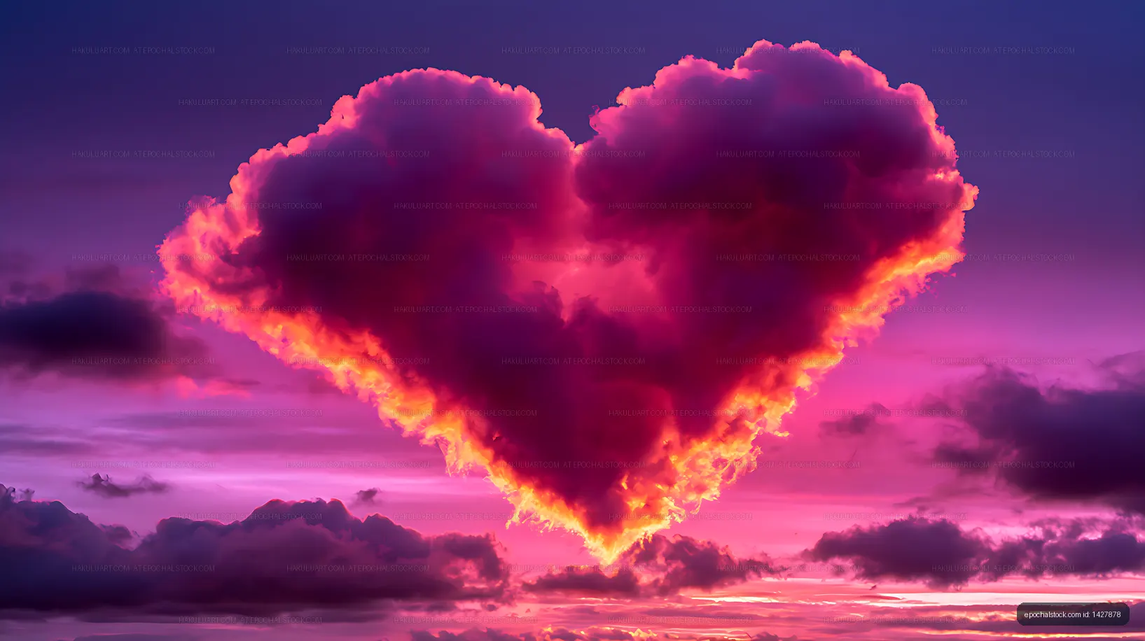 Glowing heart-shaped cloud above sunset clouds