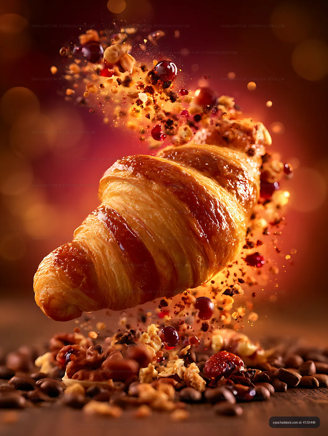Dramatic croissant with scattered nuts and fruit