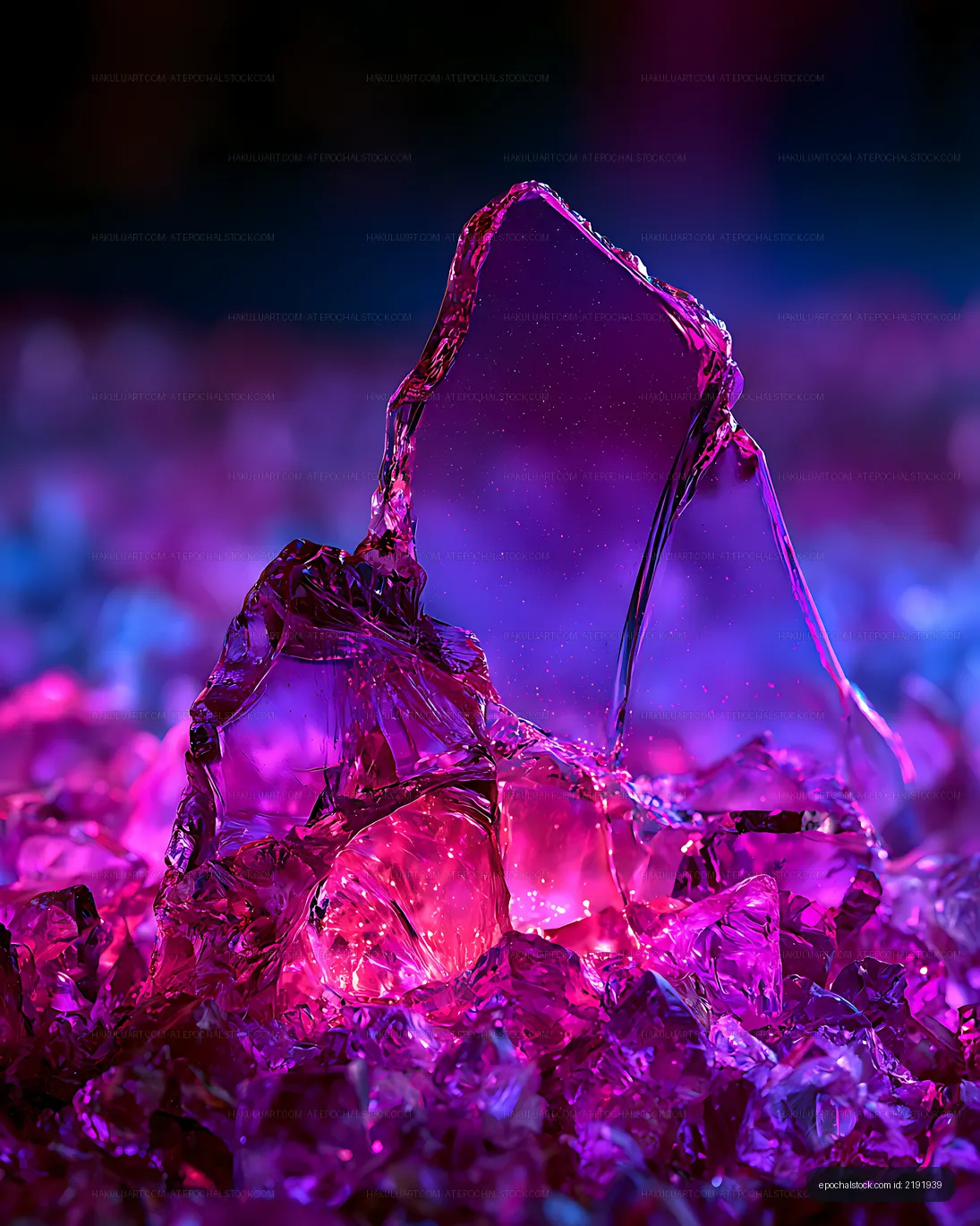 Violet crystal sculpture in vivid neon colors
