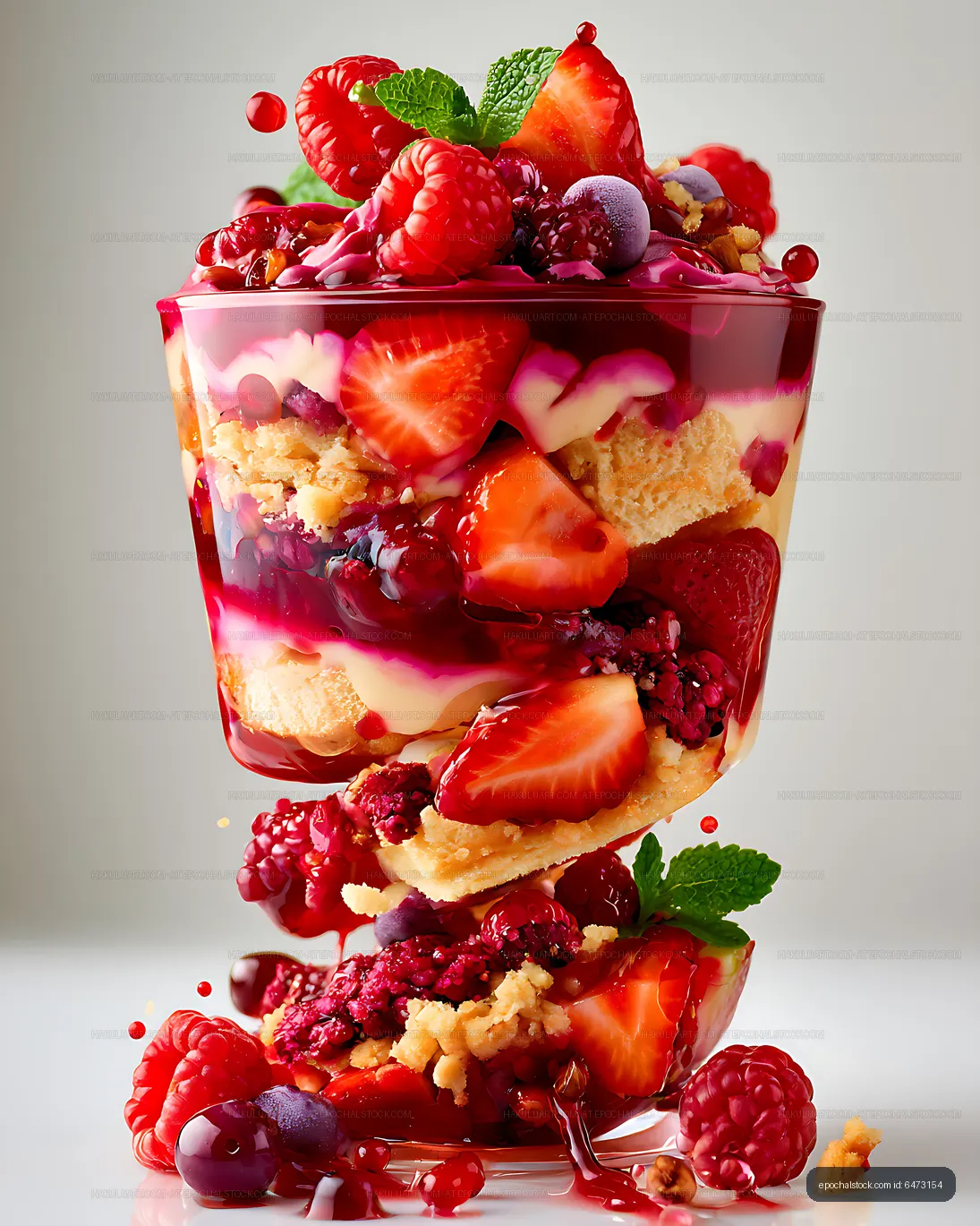 Layered berry dessert with fresh fruit and pastry