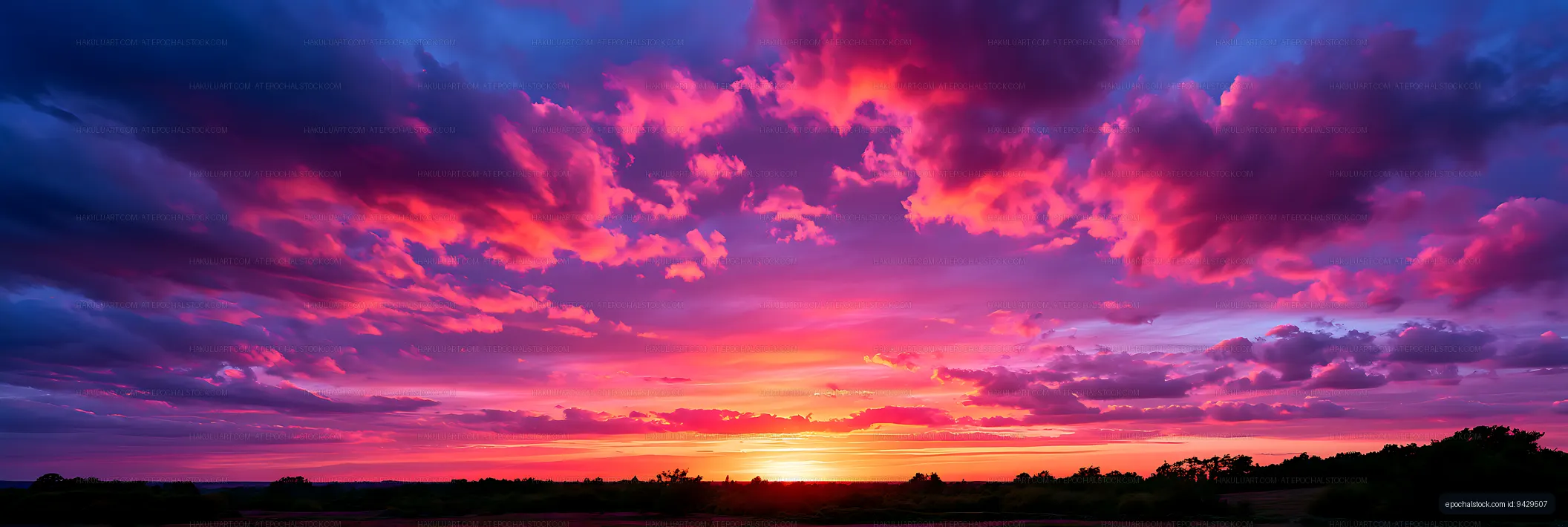 Dramatic magenta sunset sky over a rural horizon