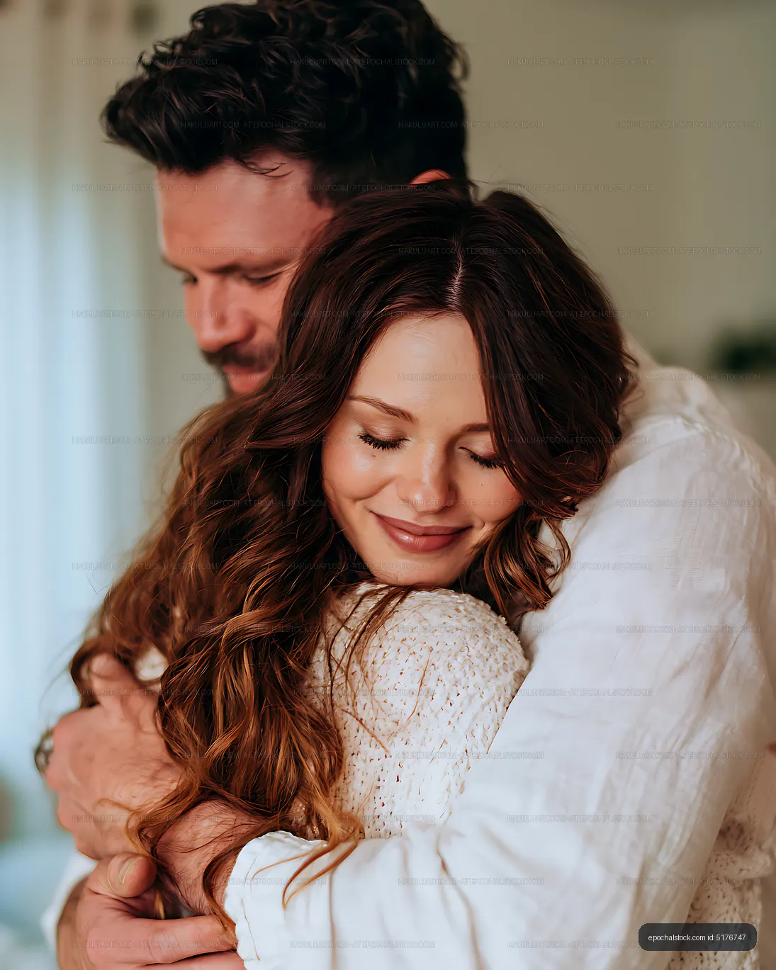 Close portrait of an affectionate couple hugging