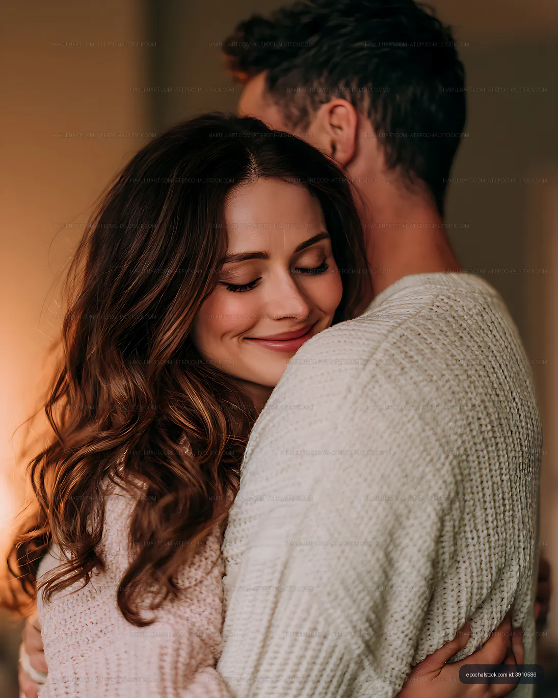 Tender indoor embrace between two people