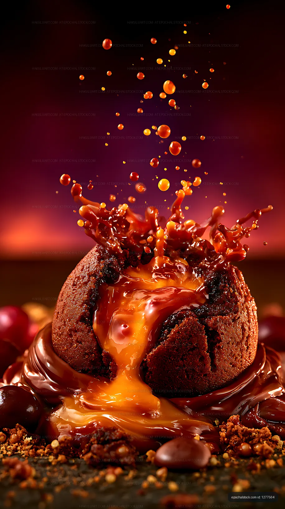 Chocolate pastry bursting with warm caramel sauce