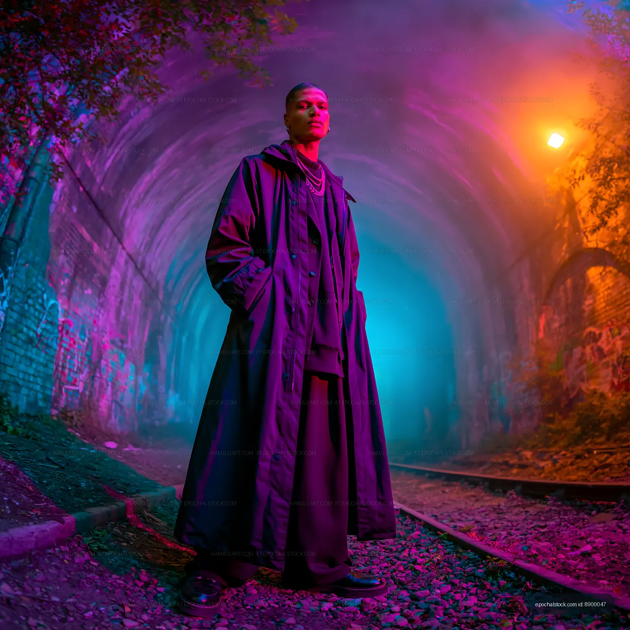 Fashion Portrait with Neon Colors Beside Railway Tracks