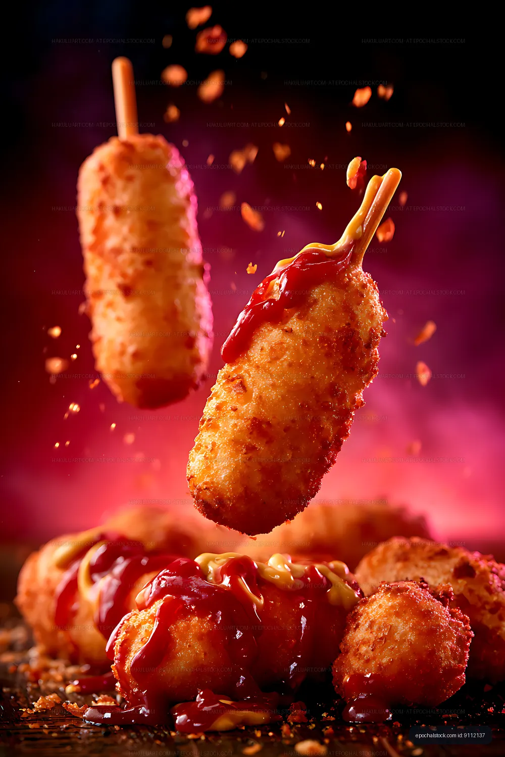 Crispy breaded snack bites with ketchup and mustard