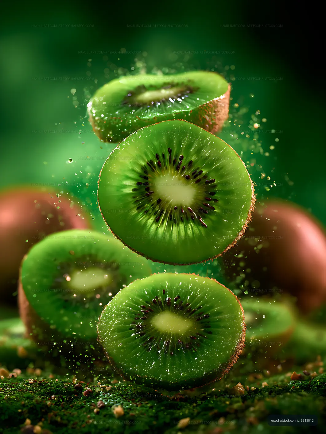 Vibrant macro composition of sliced kiwi fruit
