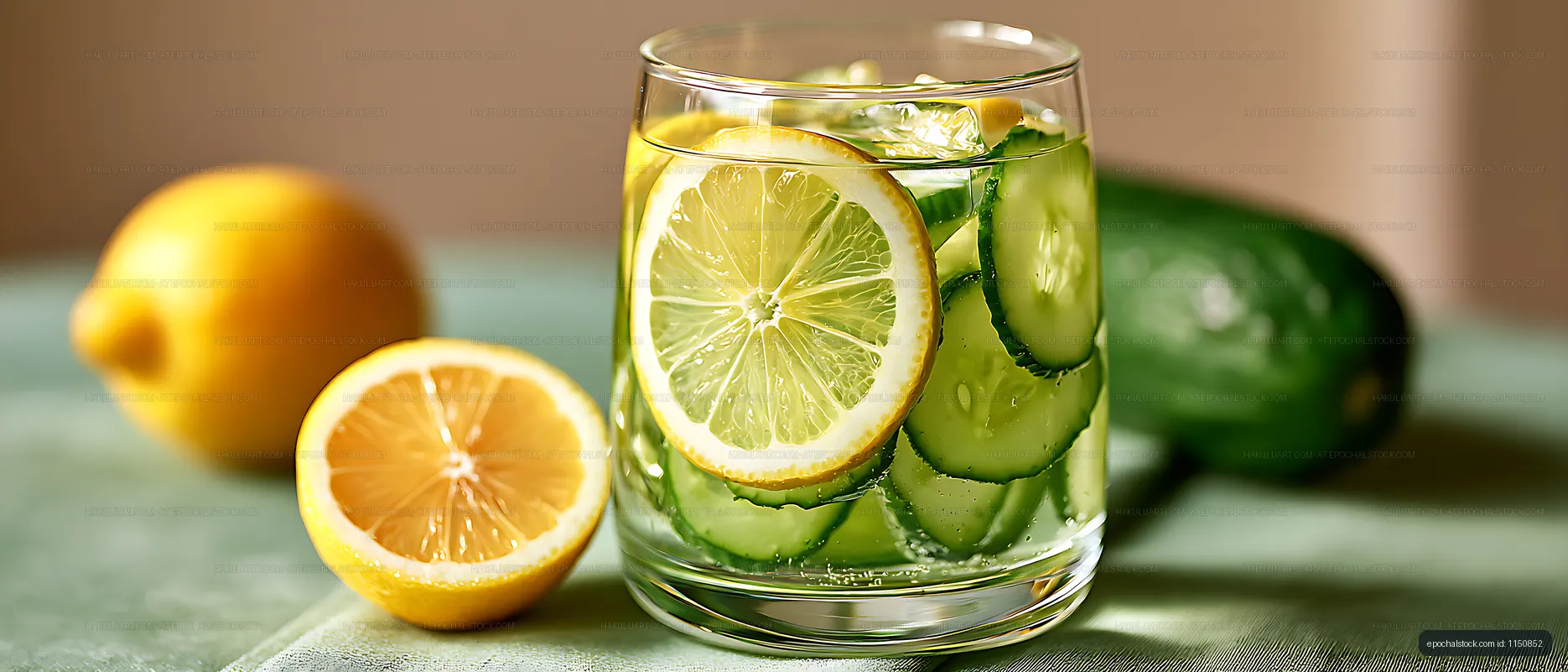 Lemon cucumber water with fresh ingredients