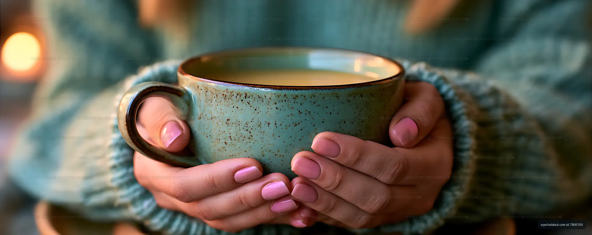 Cozy close-up of hands embracing a warm mug
