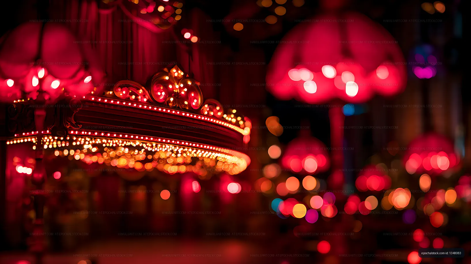 Dreamy red carousel illumination in a dark carnival setting