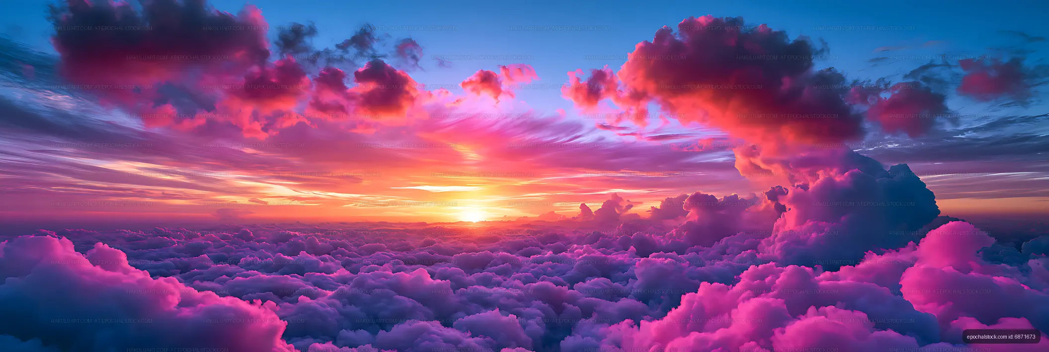 Panoramic pink and purple clouds at sunset