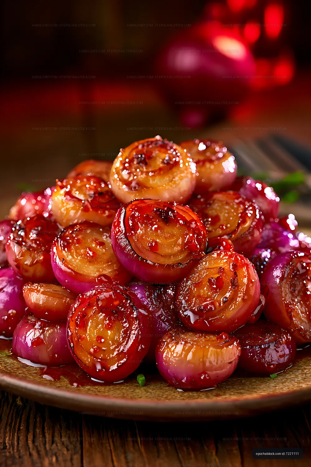 Close-up of glazed tomato slices on a plate