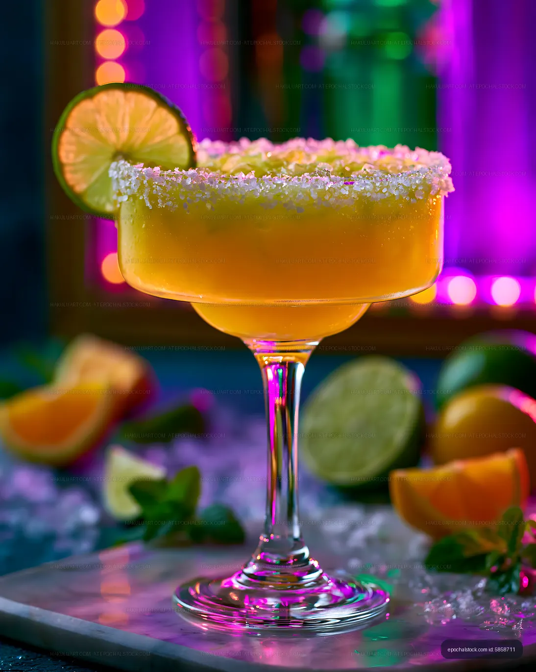 Vibrant citrus drink with salt rim and lime garnish
