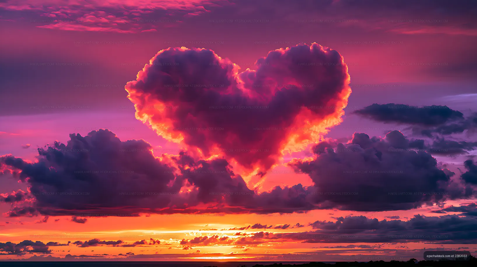 Vibrant heart-shaped storm cloud at sunset