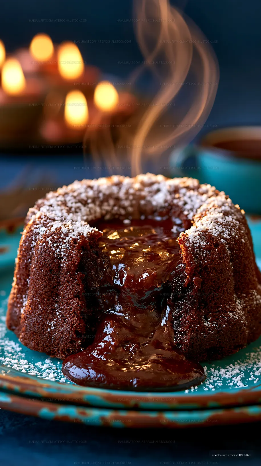 Glazed chocolate Bundt cake with candlelit background