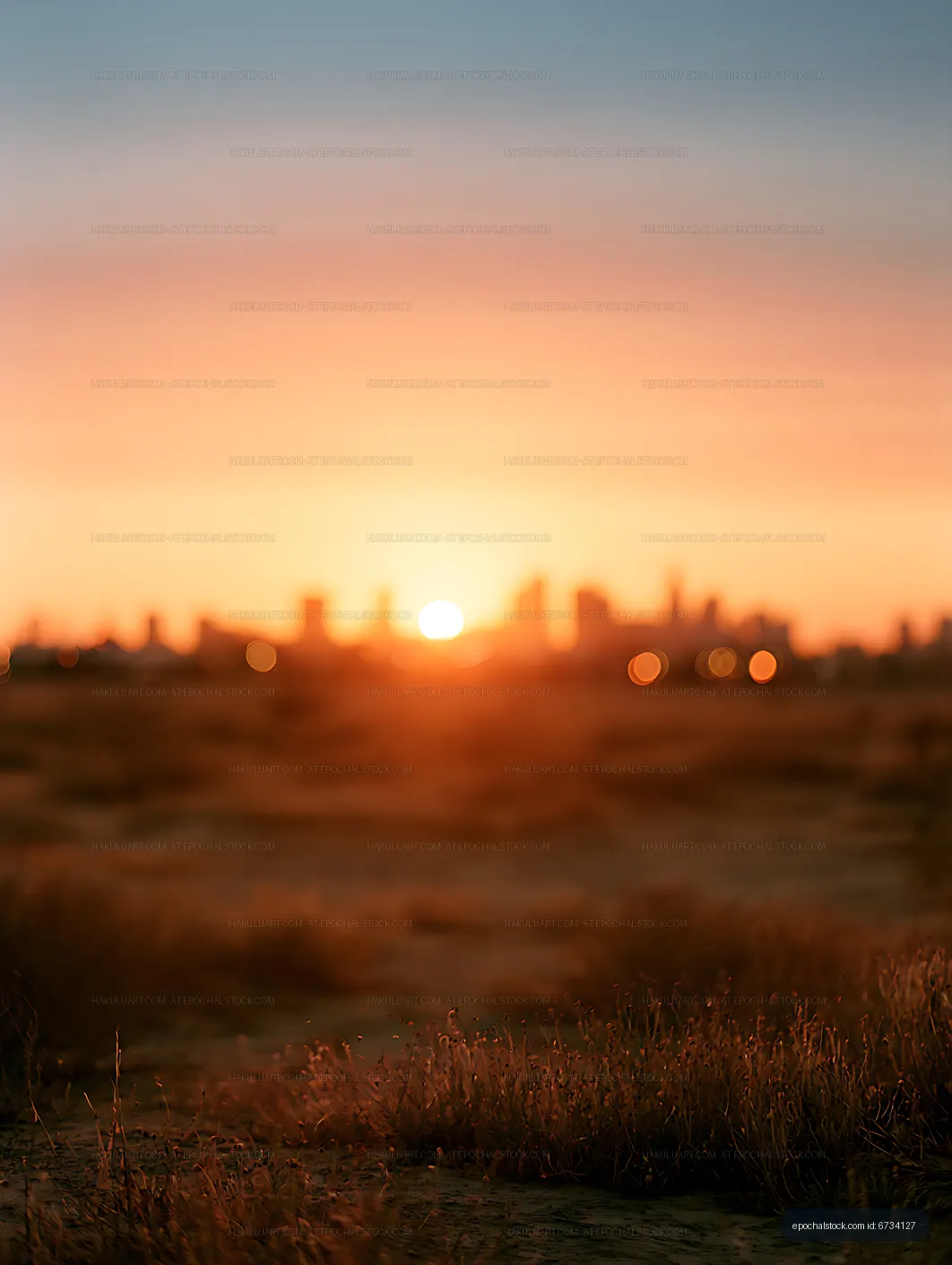Dreamy Soft Focus Sunset with Distant Skyline