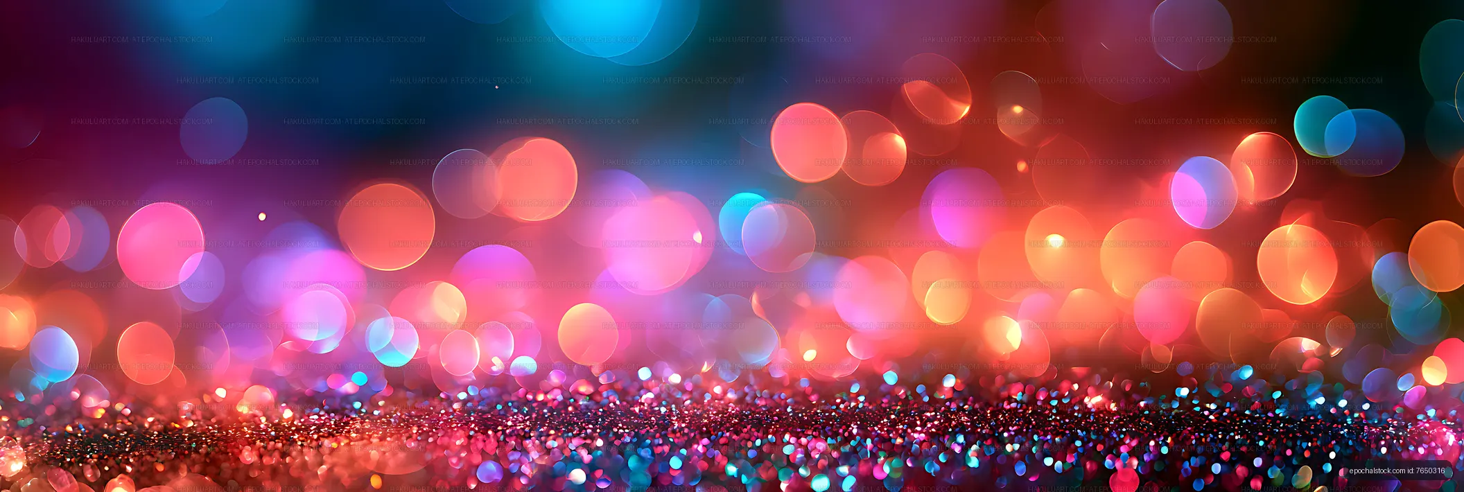 Abstract colorful glowing bokeh with glittering light particles
