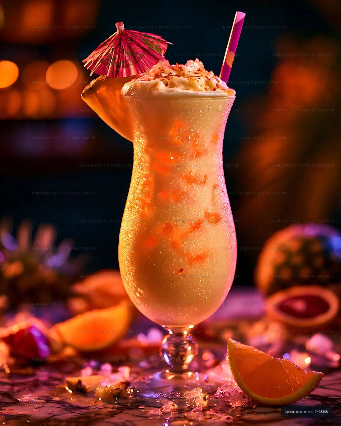 Orange cocktail with whipped topping and paper parasol