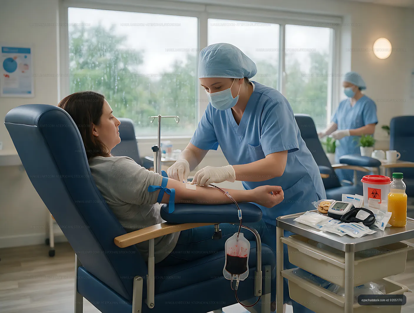 Blood donor reclining during collection procedure