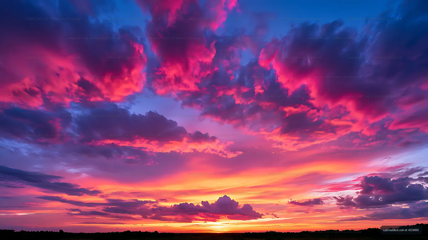 Vivid pink and purple clouds at sunset