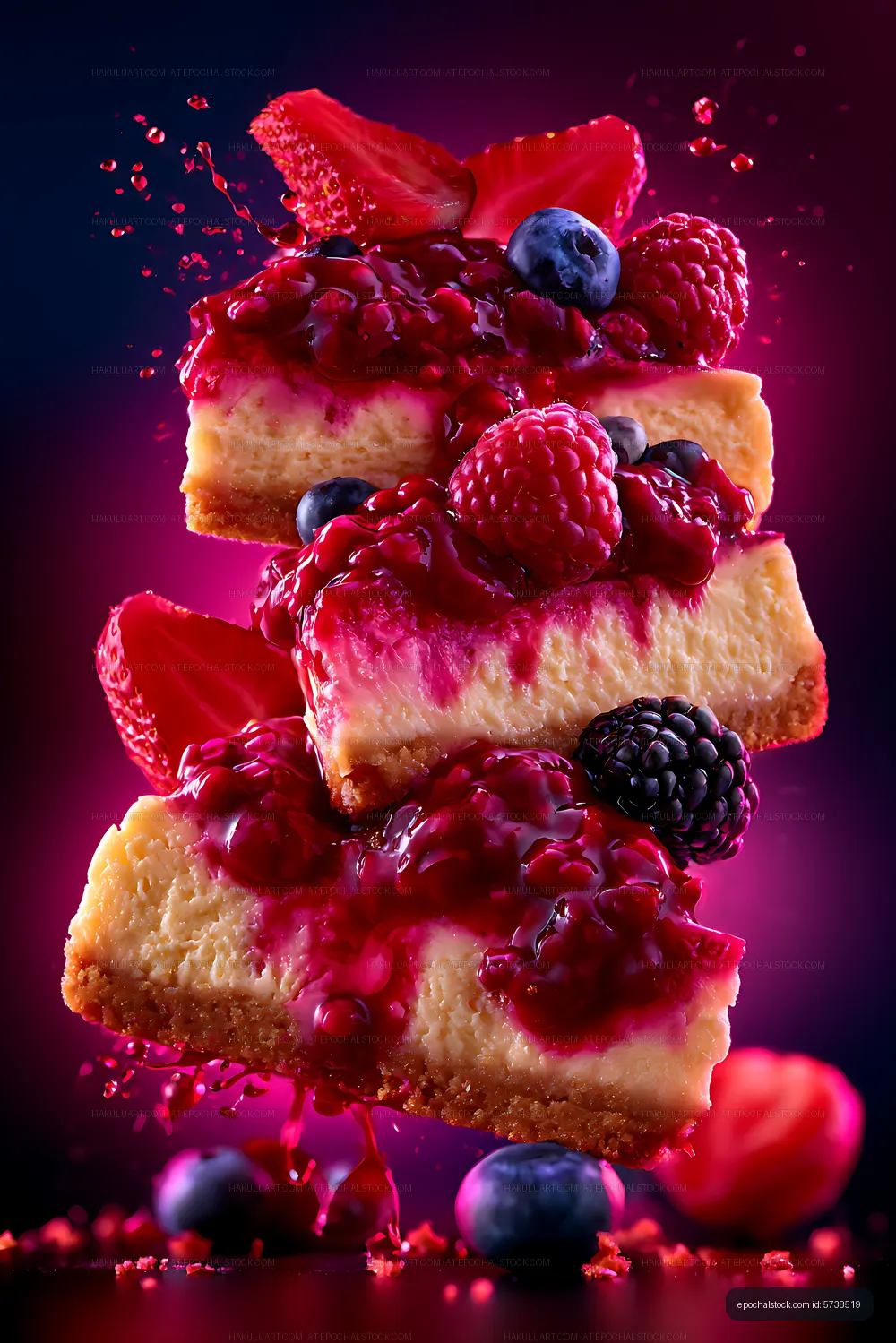 Dramatic berry-topped cheesecake dessert