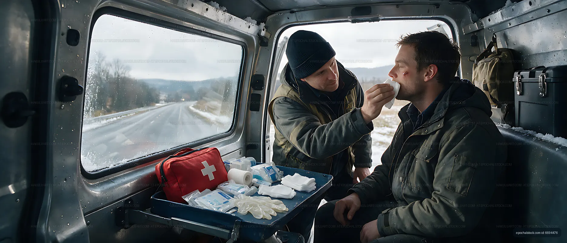 Workplace first aid for an injured person in a vehicle