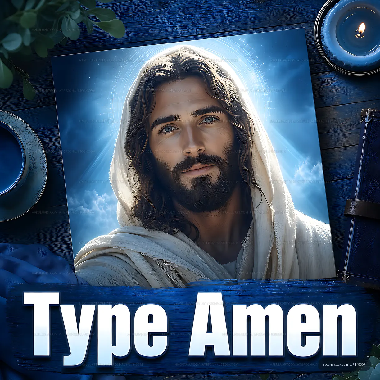 Jesus portrait with a message to type Amen