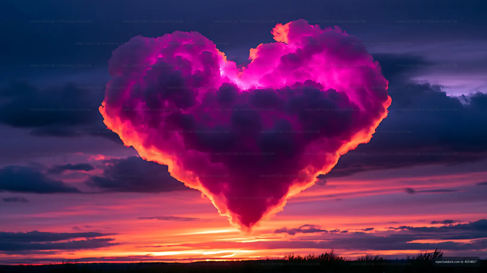 Magenta storm cloud over a colorful sunset landscape