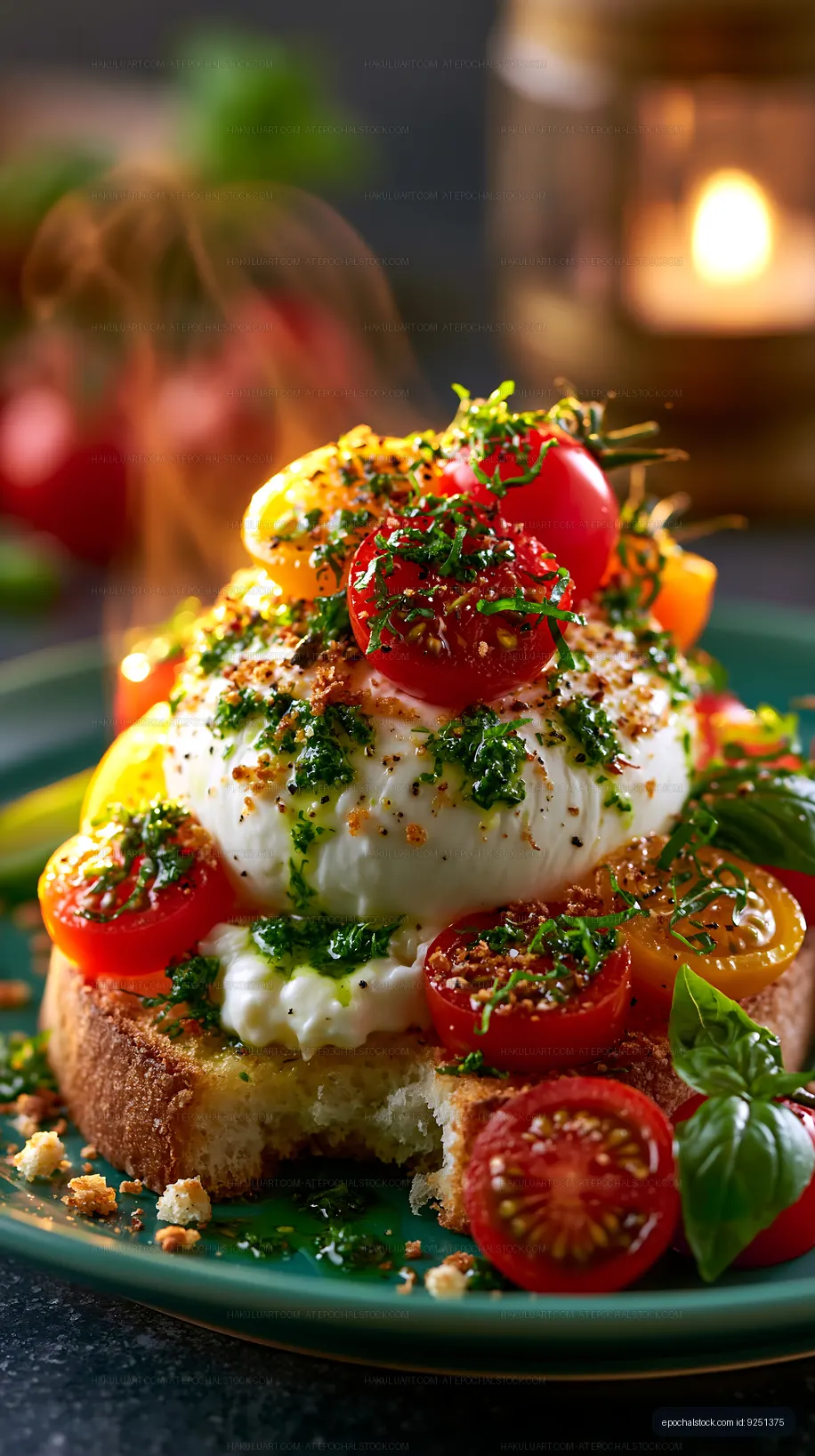 Burrata and tomato toast with fresh herbs