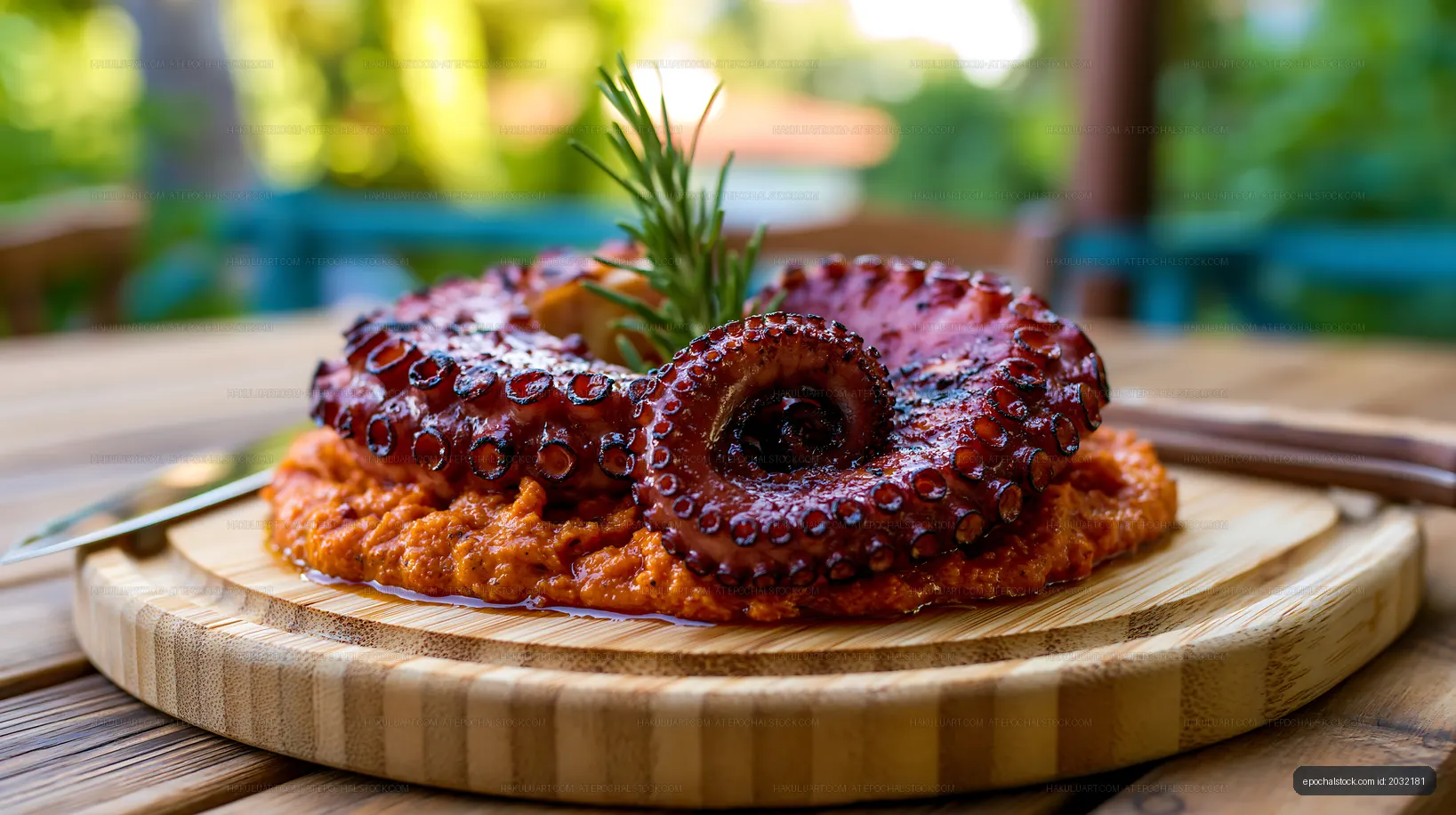 Grilled octopus on roasted pepper sauce