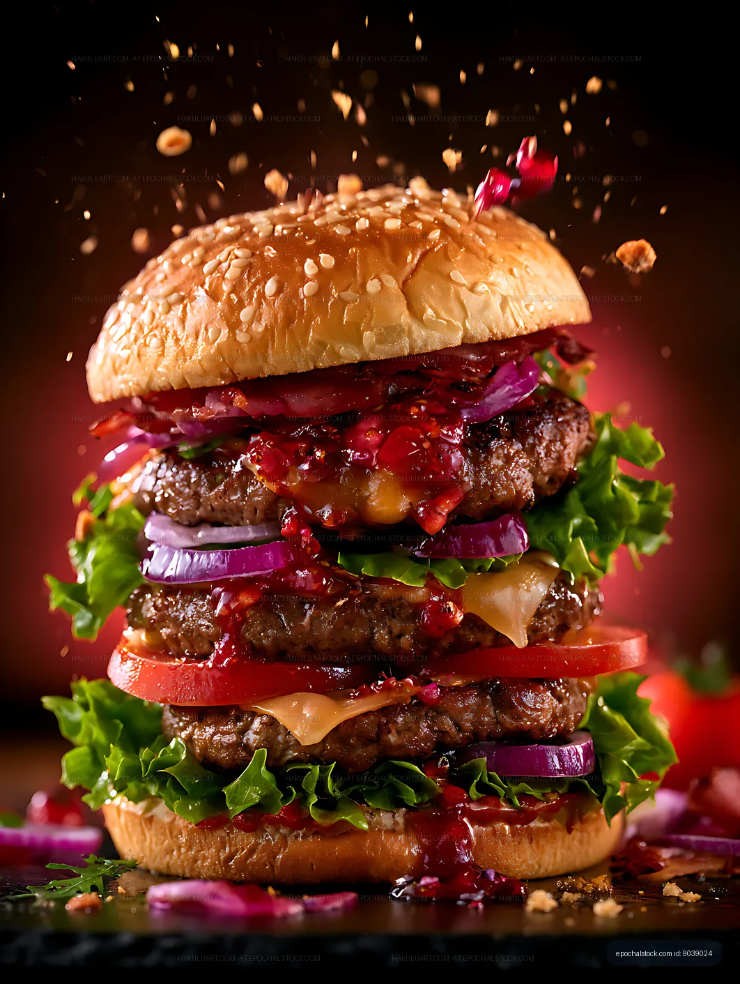 Indulgent gourmet double cheeseburger close-up