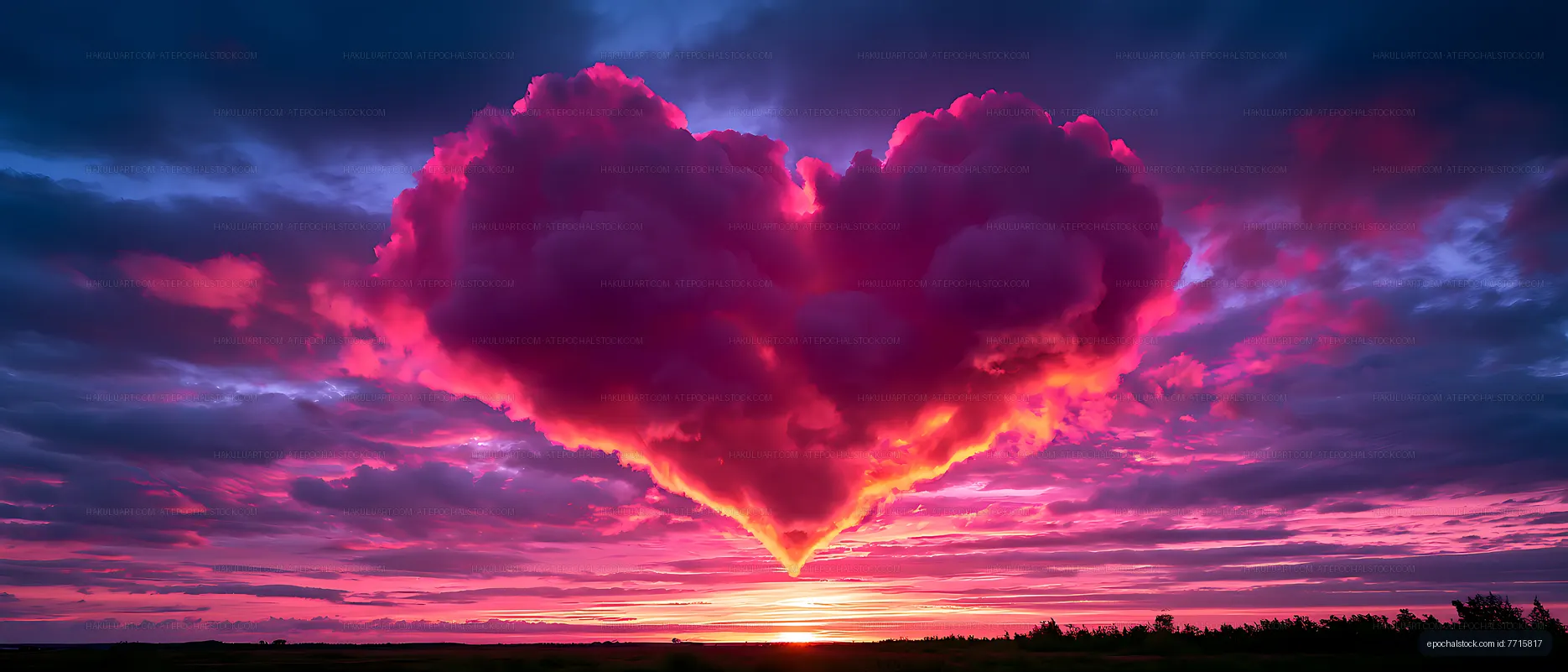 Surreal heart-shaped cloud at sunset