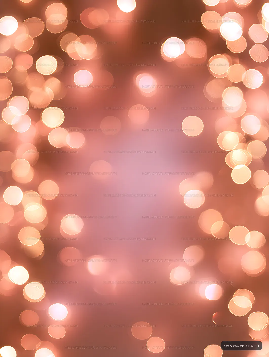 Abstract peach and coral bokeh frame with central copy space