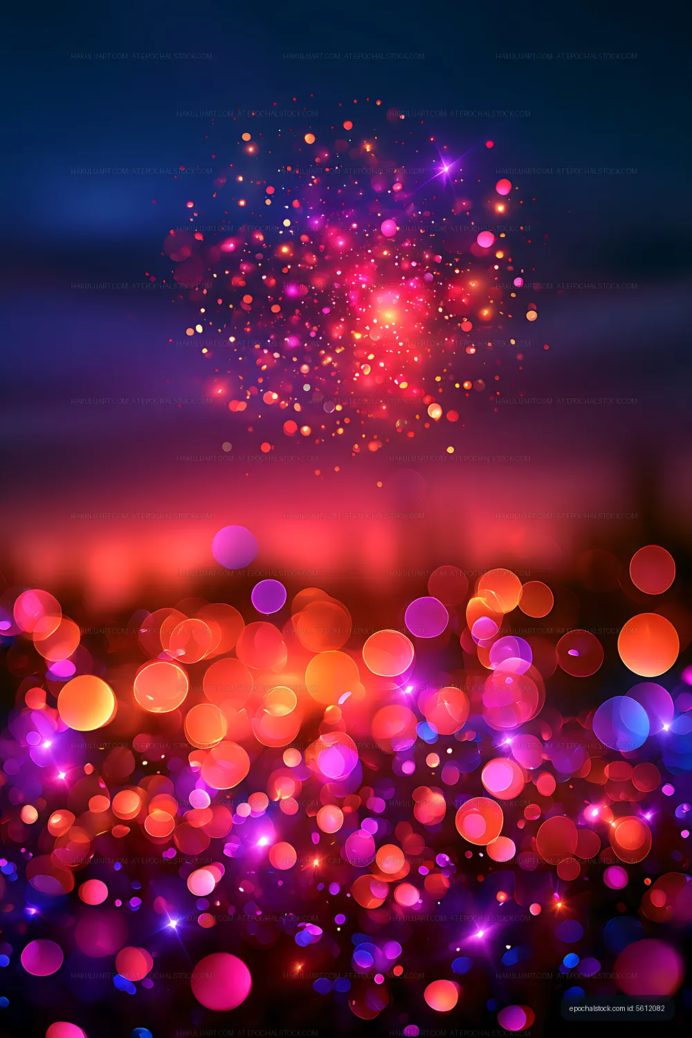 Abstract colorful glowing particles and bokeh lights