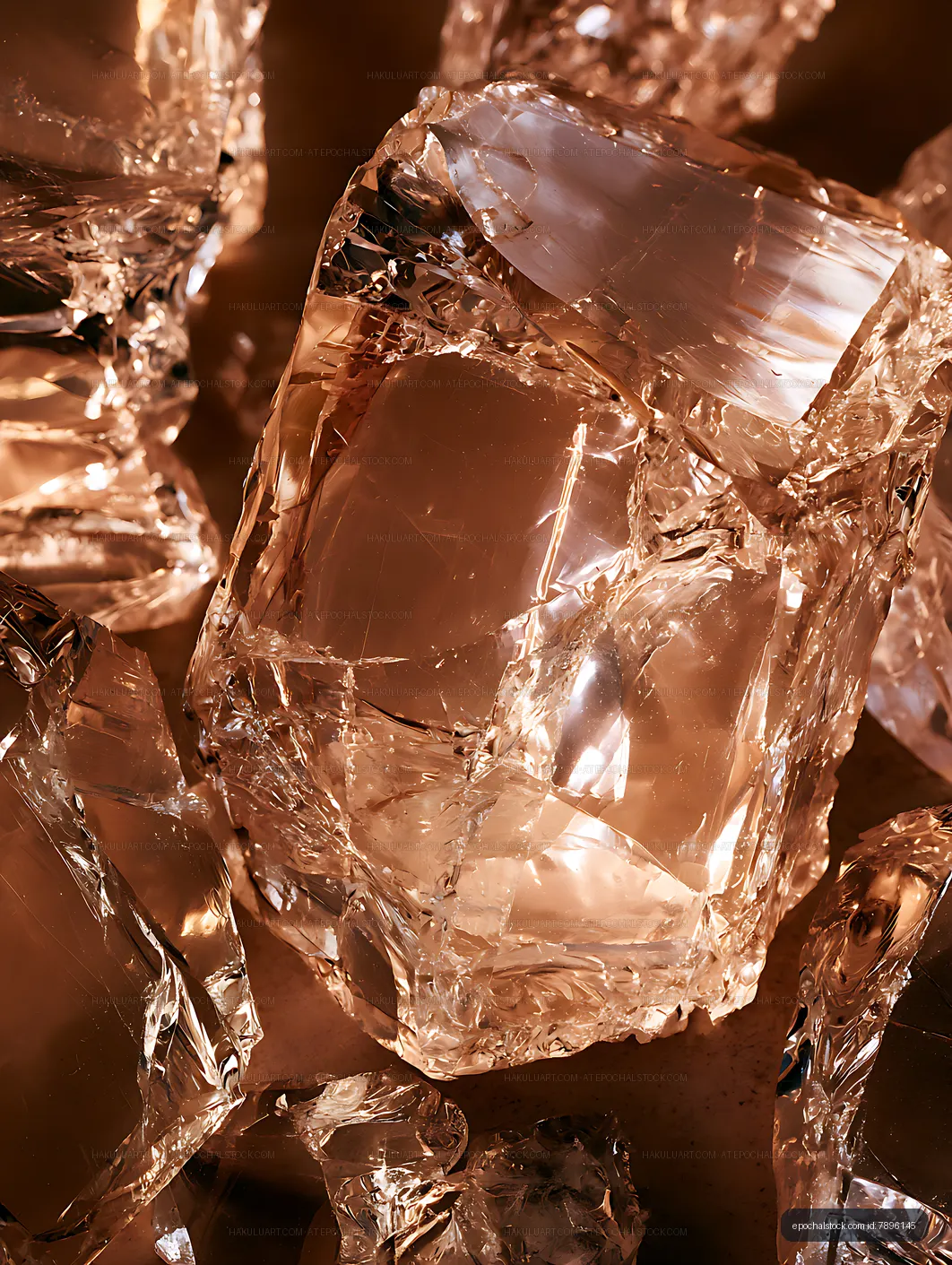 Translucent amber crystal texture in close-up